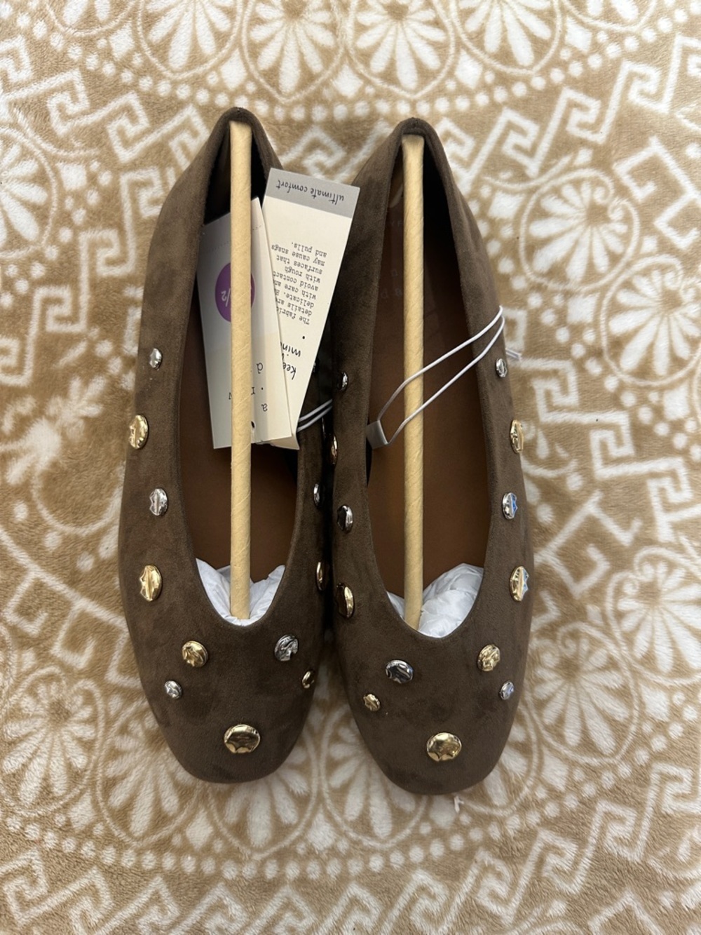 a new day Brown Suede-Look Sammie Studded Ballet Flats